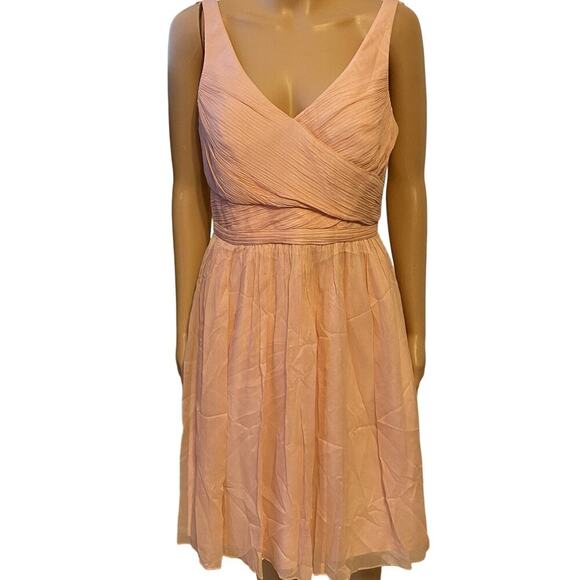 J Crew Silk Chiffon Formal HoCo Prom Dress Sz8 Baby Pink Sleeveless Flowy ZipUp - Picture 1 of 10